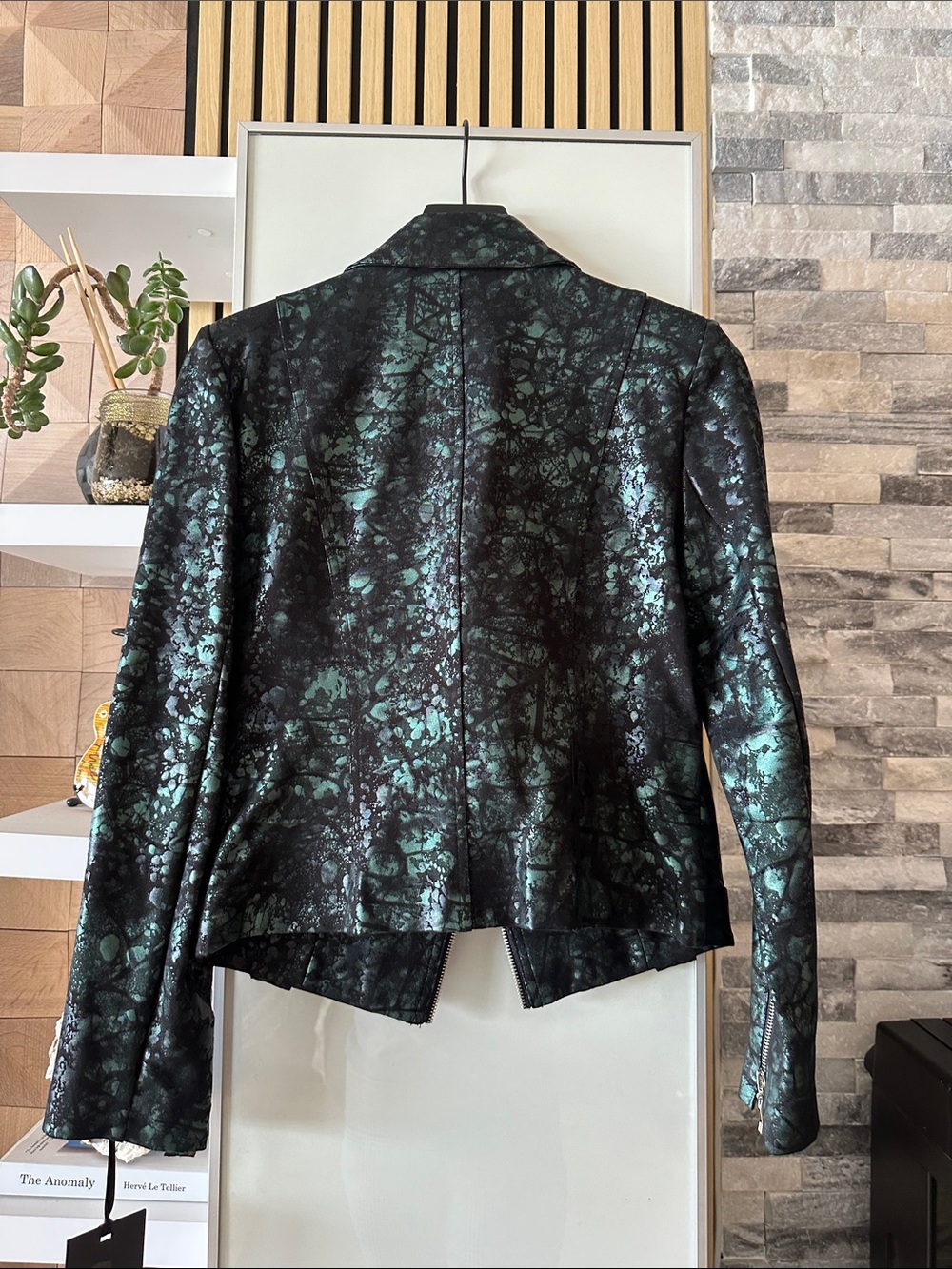 Black Moto Jacket with Teal Metallic Accents - Picture 2 of 2